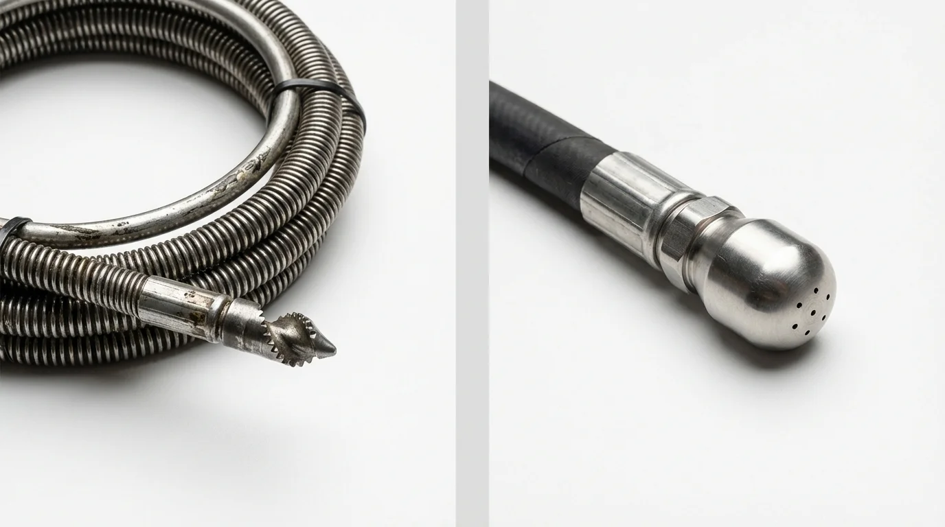 Drain snake cable and hydro jetting nozzle used for drain cleaning in Ellaville, GA