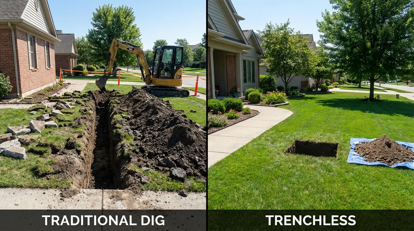 Trenchless sewer repair with minimal yard damage versus traditional excavation in Ellaville, GA